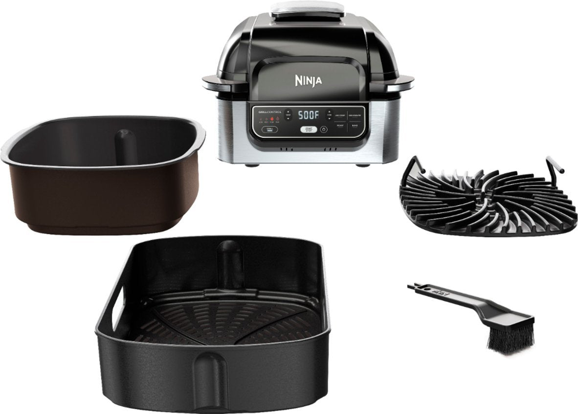 Ninja - AG301 Foodi 5-in-1 Indoor Grill with 4-qt Air Fryer, Roast, Bake, & Dehydrate - Stainless Steel/Black