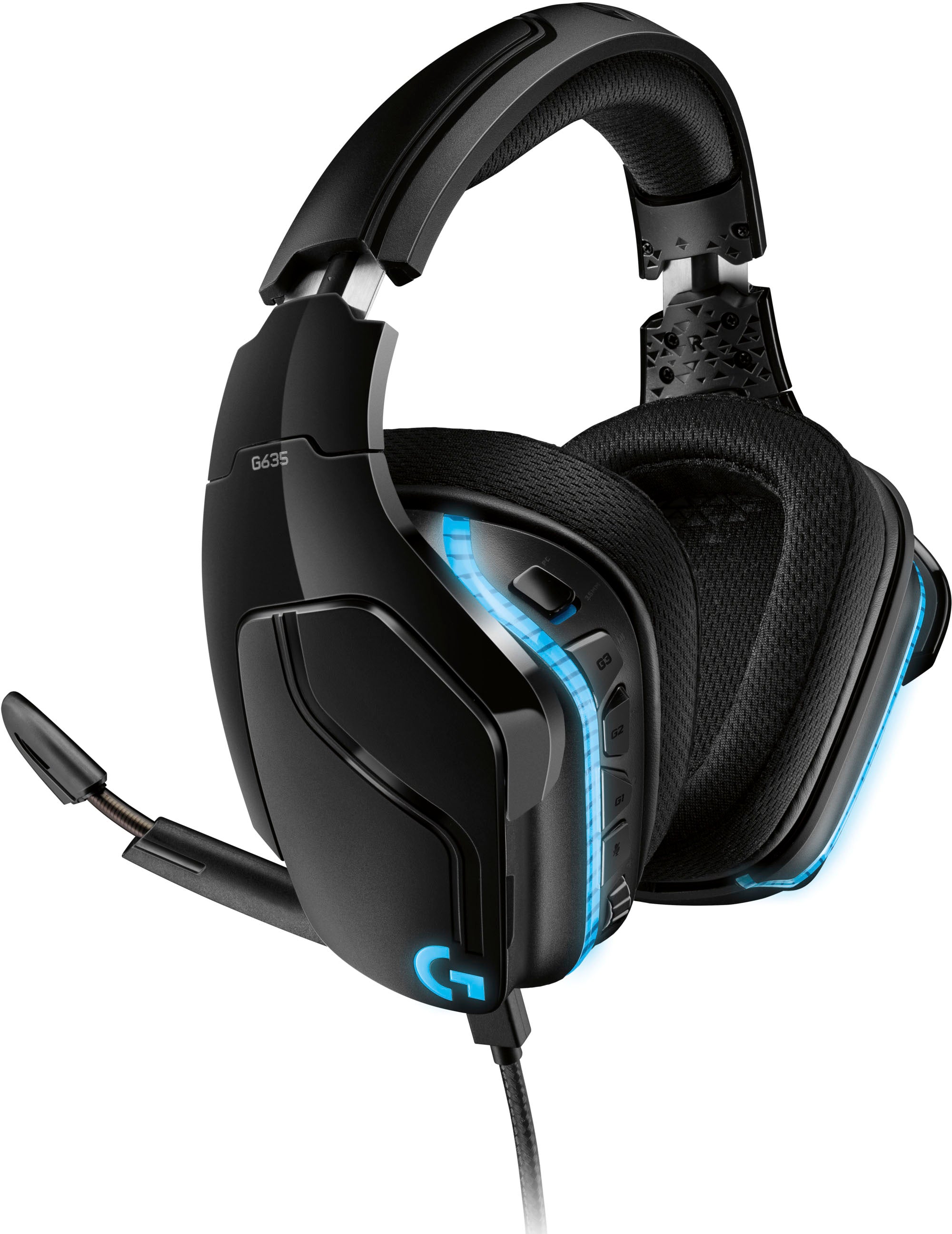 Logitech - 981-000748 G635 Wired 7.1 Surround Sound Over-the-Ear Gaming Headset for PC with LIGHTSYNC RGB Lighting - Black/Blue