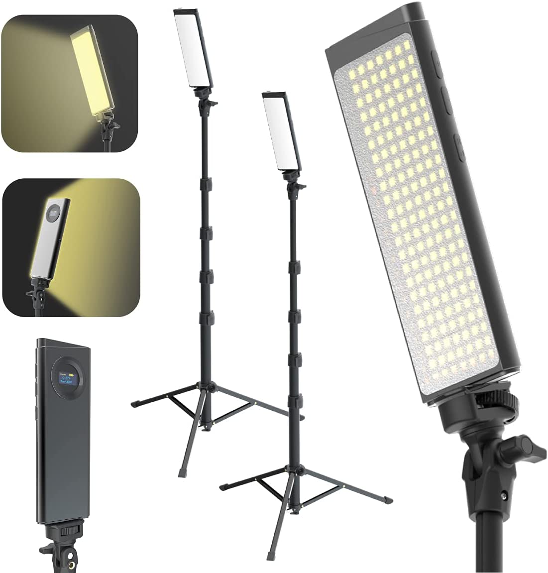 Digipower - DPS-TPL-200 PRO2 Two Point Lighting Set - Two 180 LED Lights + Two Pro Stands Kit For Home, Studio, Content Creation & Vlogging - Black