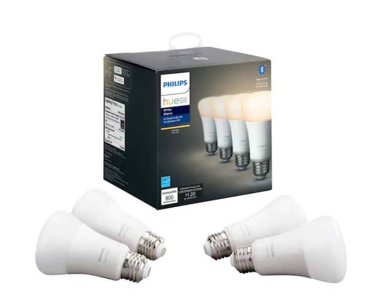 Philips - GSRF 476977 Geek Squad Certified Refurbished Hue White A19 Bluetooth Smart LED Bulb (4-Pack) - White