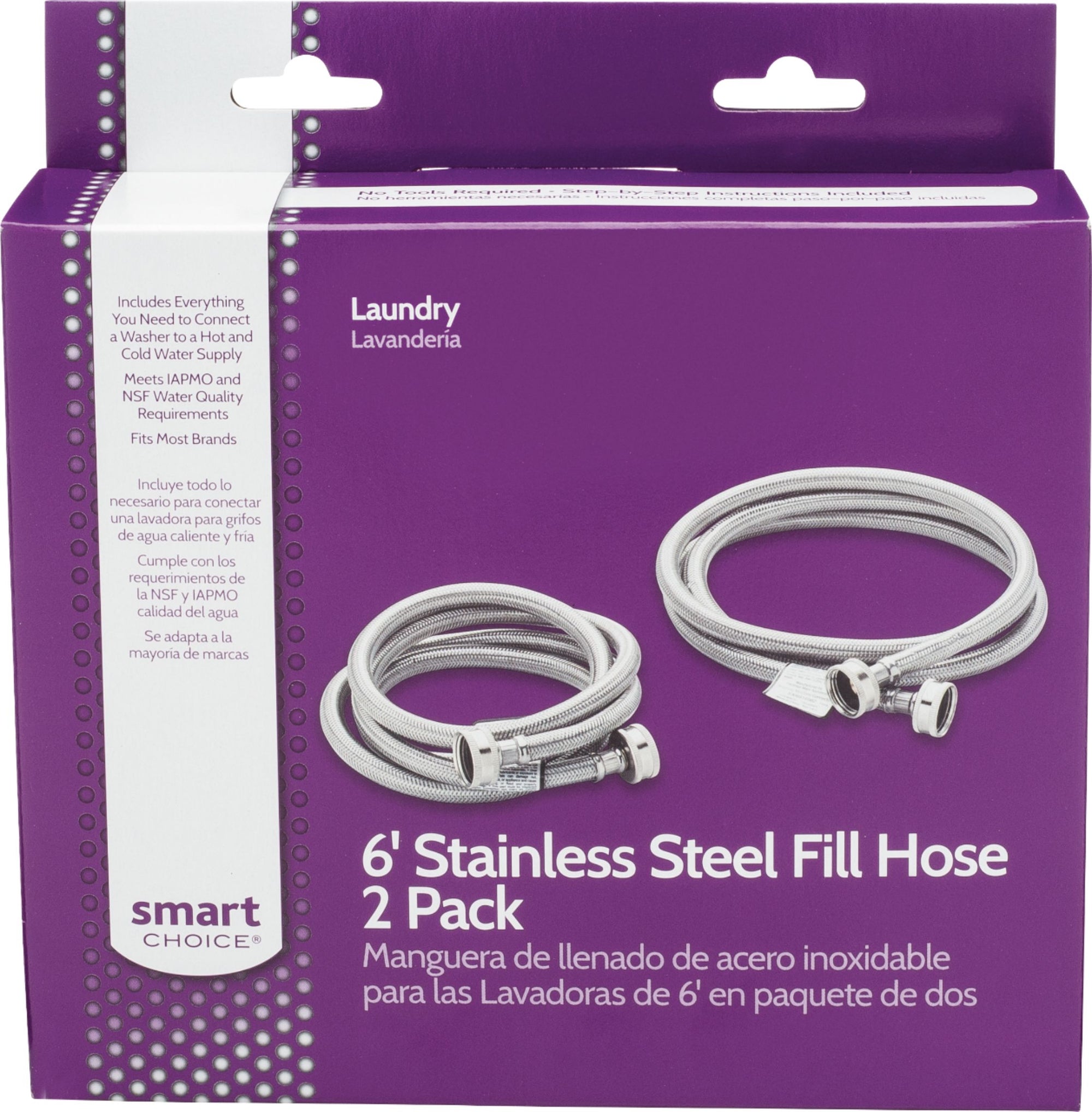 Smart Choice - 5304490736/5305516562 6' Stainless-Steel Washing Machine Fill Hose (2-Pack) - Silver