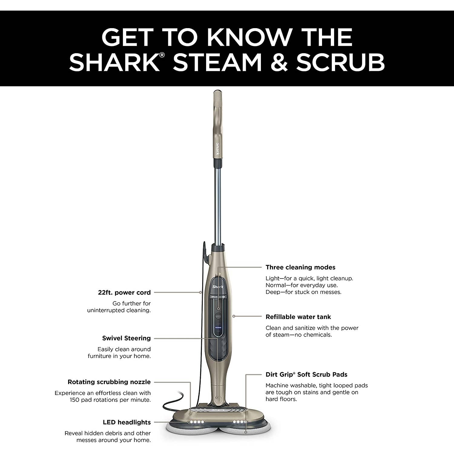 Shark - S7001 Steam and Scrub All-in-One Scrubbing and Sanitizing Hard Floor Steam Mop S7001 - Cashmere Gold