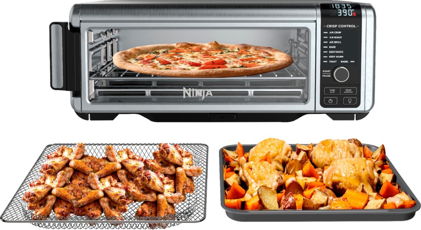 Ninja - SP101 Foodi 8-in-1 Digital Air Fry Oven, Toaster, Flip-Away Storage, Dehydrate, Keep Warm - Stainless Steel/Black