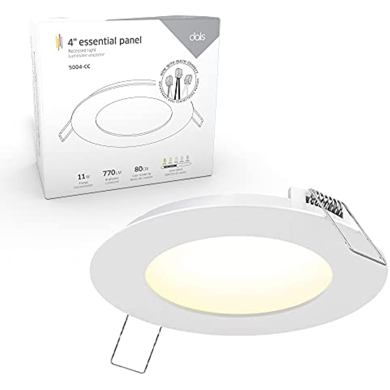 DALS Lighting - ‎5004-CC-WH DALS 4 Inch Round Recessed Panel Light with Junction Box/Driver | CCT Color Selectable 2700K, 3000K, 3500K, 4000K, 5000K | 11W, 770 Lumens | Dimmable Pot Light | Wet Rated | ETL Certified | White