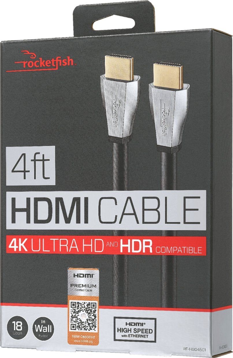 Rocketfish™ - RF-HG04501 4' 4K UltraHD/HDR In-Wall Rated HDMI Cable - Black