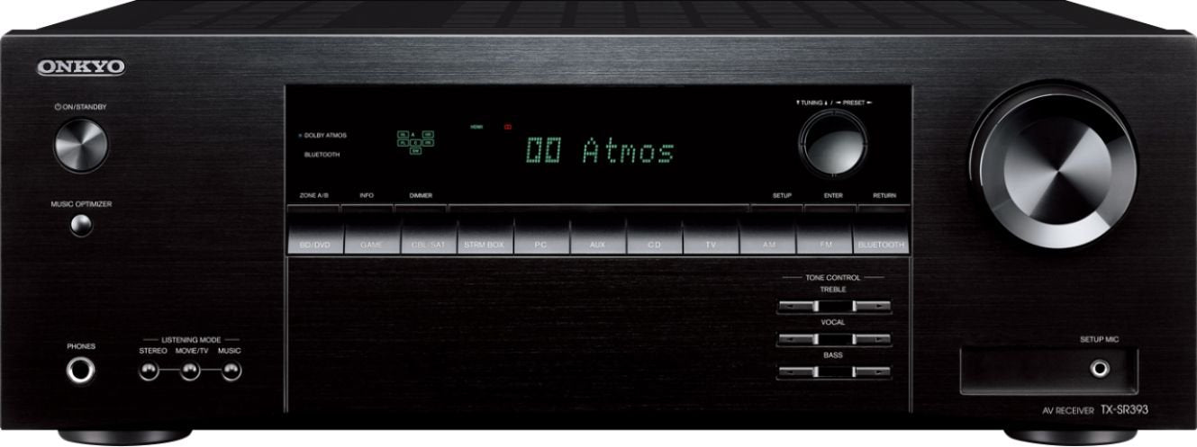 Onkyo - TX-SR393 TX 5.2-Ch. with Dolby Atmos 4K Ultra HD HDR Compatible A/V Home Theater Receiver - Black