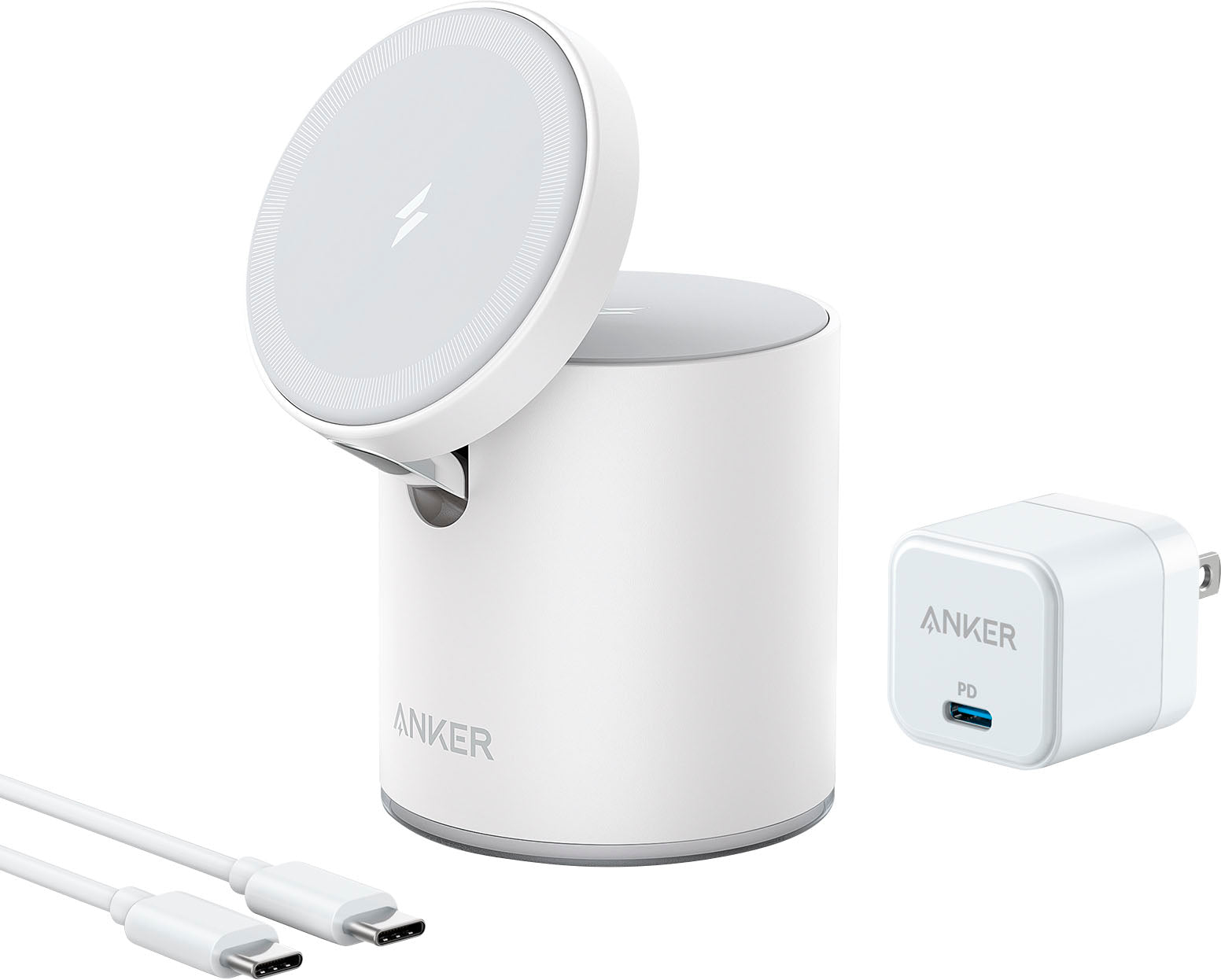 Anker - B2568121-1 MagGo Magnetic 2-in-1 Wireless Charger for iPhone 12 & 13 MagSafe Compatible Devices - White