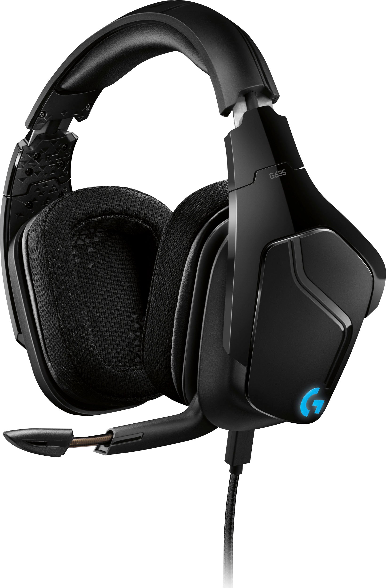 Logitech - 981-000748 G635 Wired 7.1 Surround Sound Over-the-Ear Gaming Headset for PC with LIGHTSYNC RGB Lighting - Black/Blue