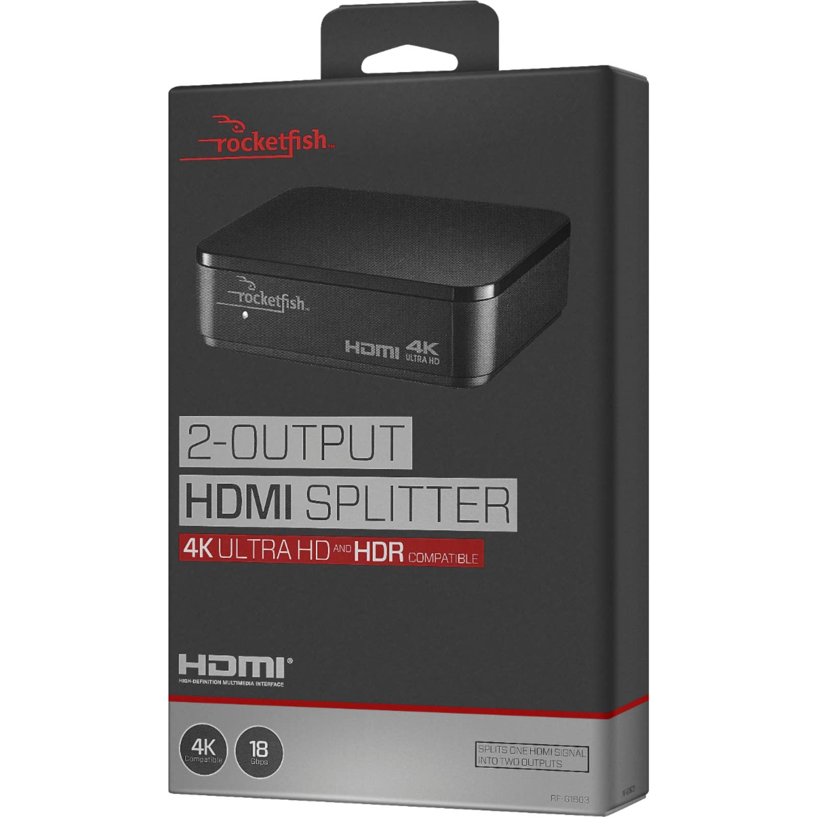 Rocketfish™ - RF-G1603 2-Output HDMI Splitter with 4K and HDR Pass-Through - Black
