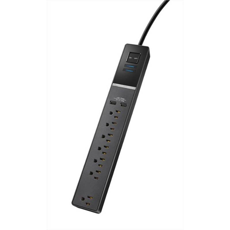 Rocketfish™ - RF-HTS2715 7-Outlet/2-USB Surge Protector Strip - Black