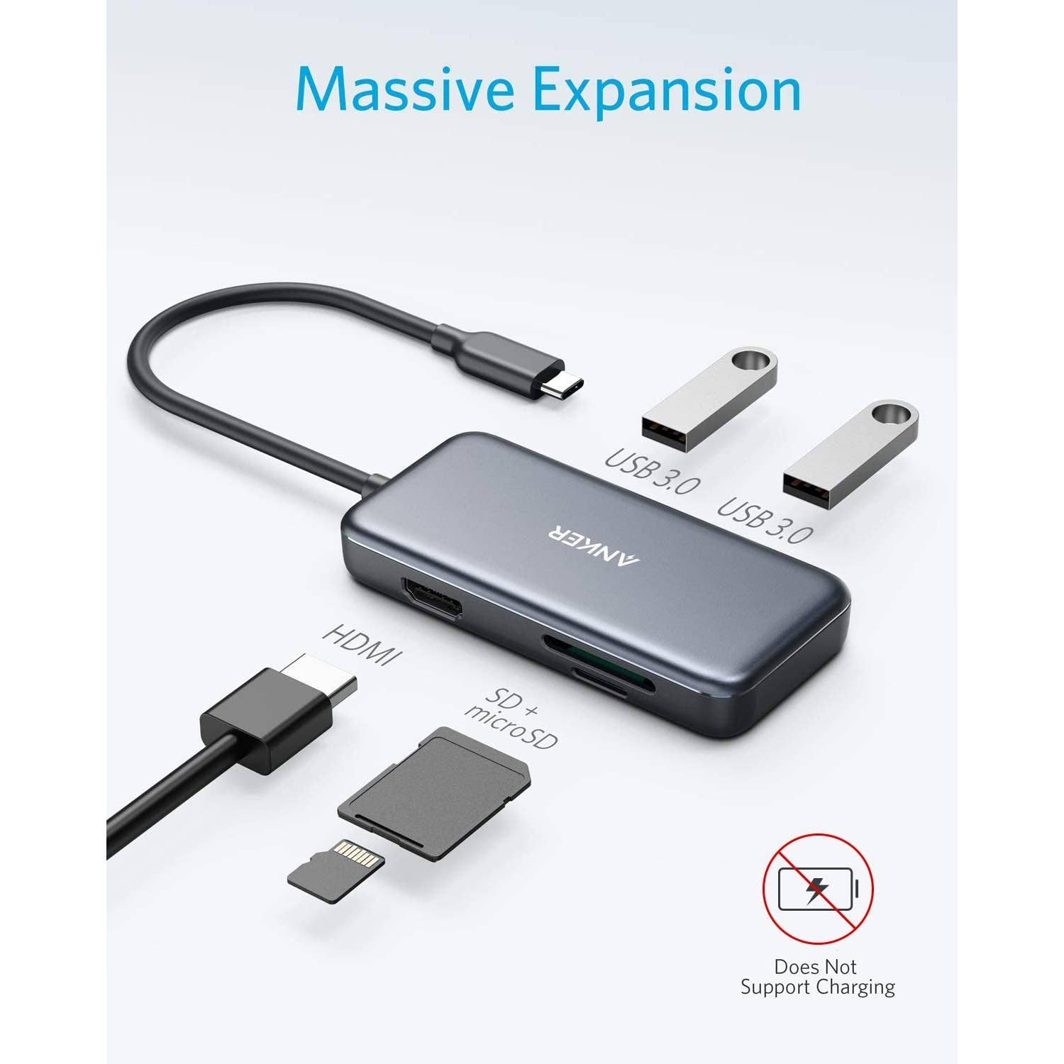 Anker - A83340A1 Premium 5-in-1 USB-C Hub - Gray