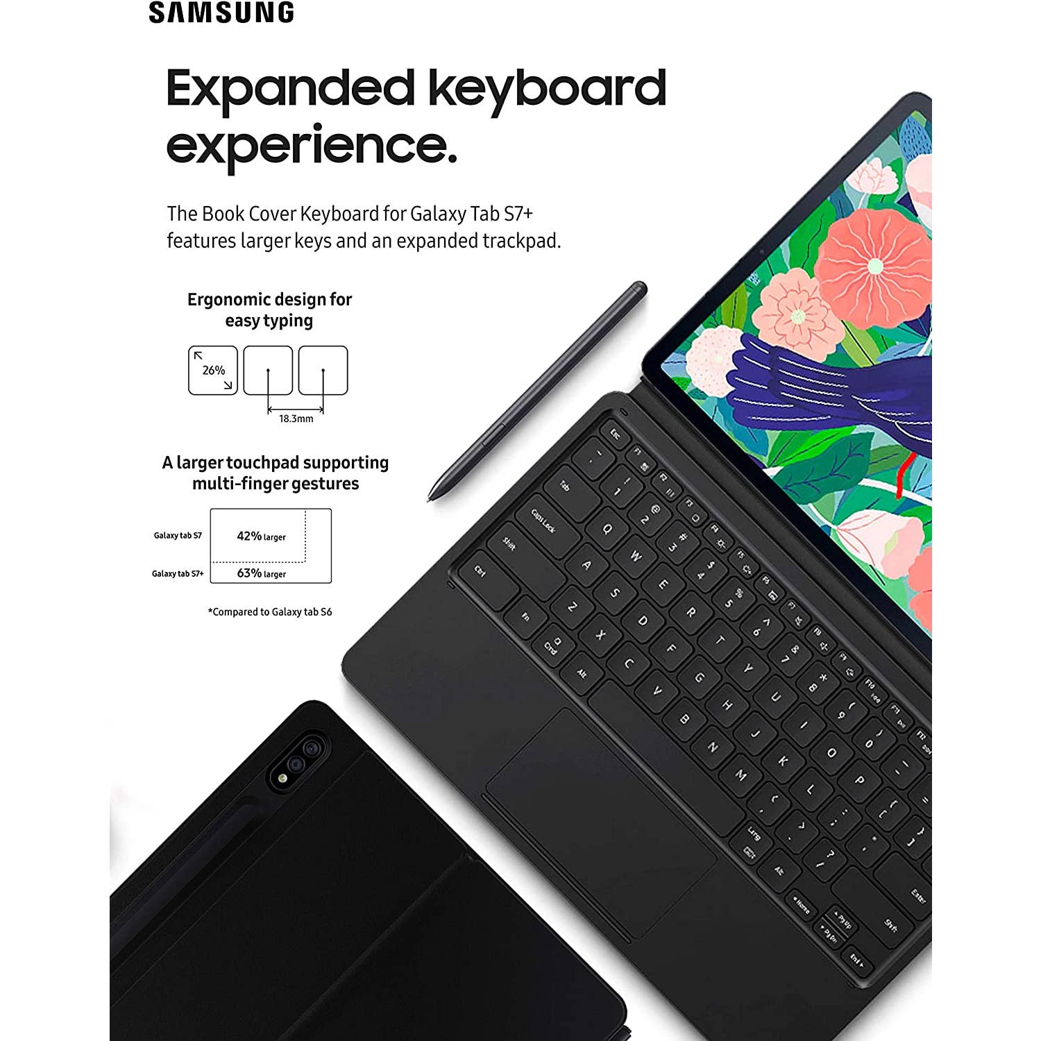 Samsung - EF-DT970UBEGUJ Galaxy Tab S8+, Tab S7+ Book Cover Keyboard - Black