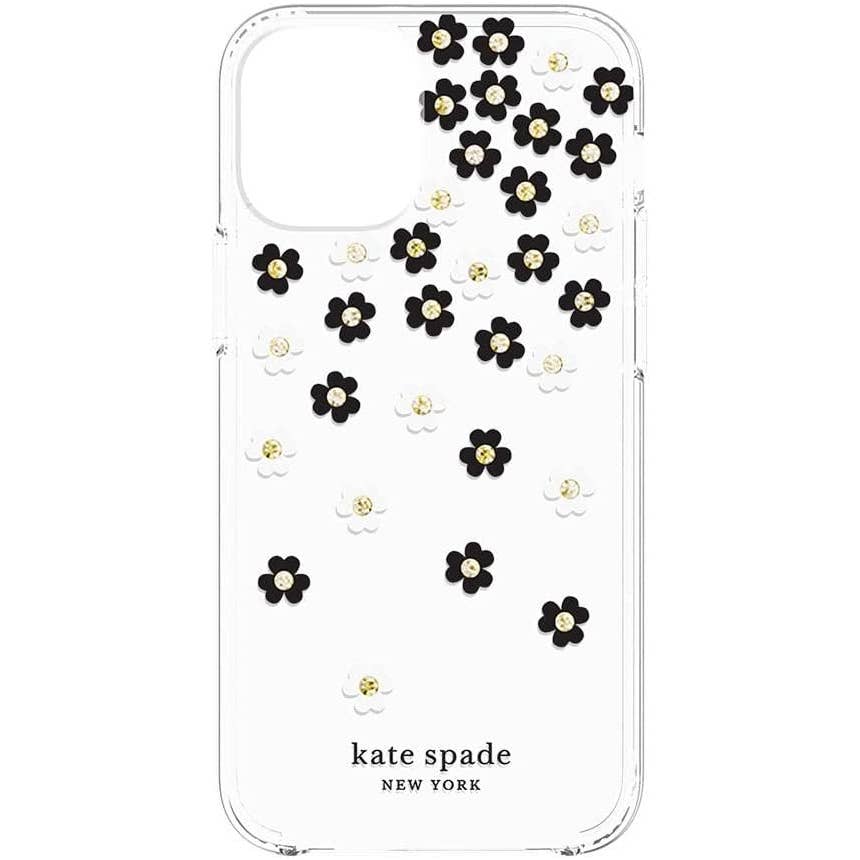 kate spade new york - KSIPH-151-SFLBW Protective Hardshell Case for iPhone 12 Mini - Scattered Flowers Black/White/Gold Gems/Clear/White Bumper