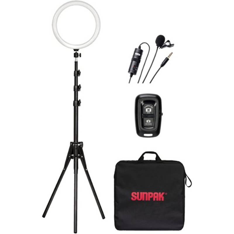 Sunpak - VL-LED162-12-LM 12" Bi-Color Ring Light Kit with BOYA Lavalier Microphone and Bluetooth Remote for Smartphones and Compact Cameras
