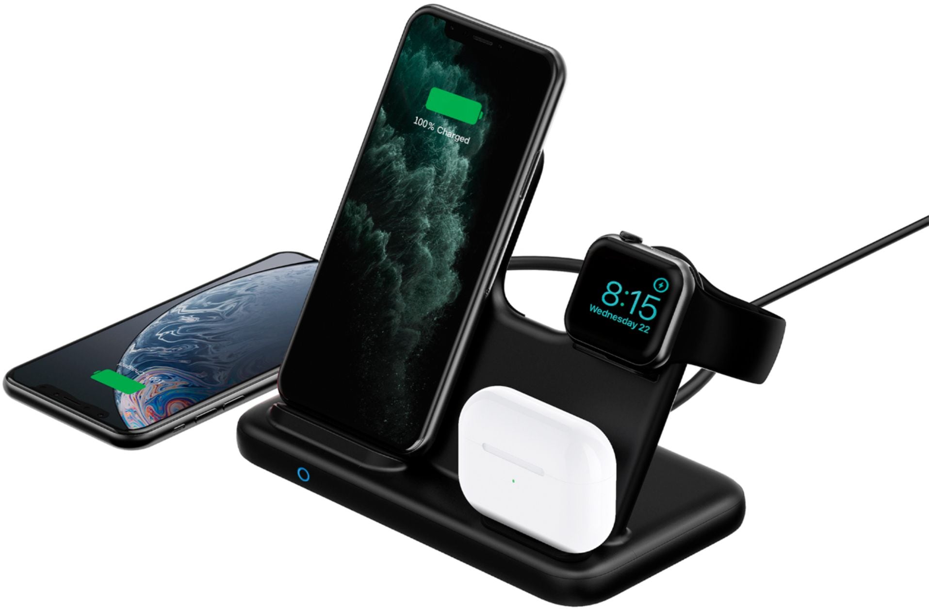 Anker - B2575J11-1 PowerWave 4-in-1 Charging Station with Wireless Charger for Smartphones, Airpods, Apple Watch, and a Fourth device - Black
